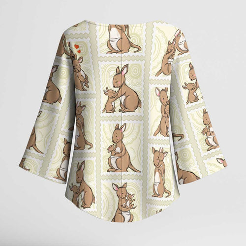 Kangaroo Australia Mother's Day Kimono Sleeve Blouse Mum and Joey Memory Aboriginal Stamp Seamless Style