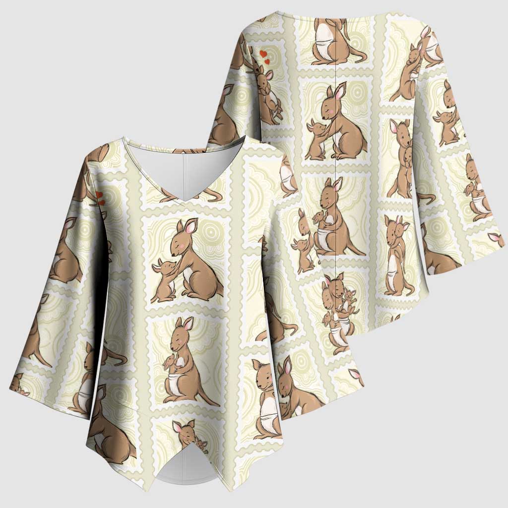 Kangaroo Australia Mother's Day Kimono Sleeve Blouse Mum and Joey Memory Aboriginal Stamp Seamless Style