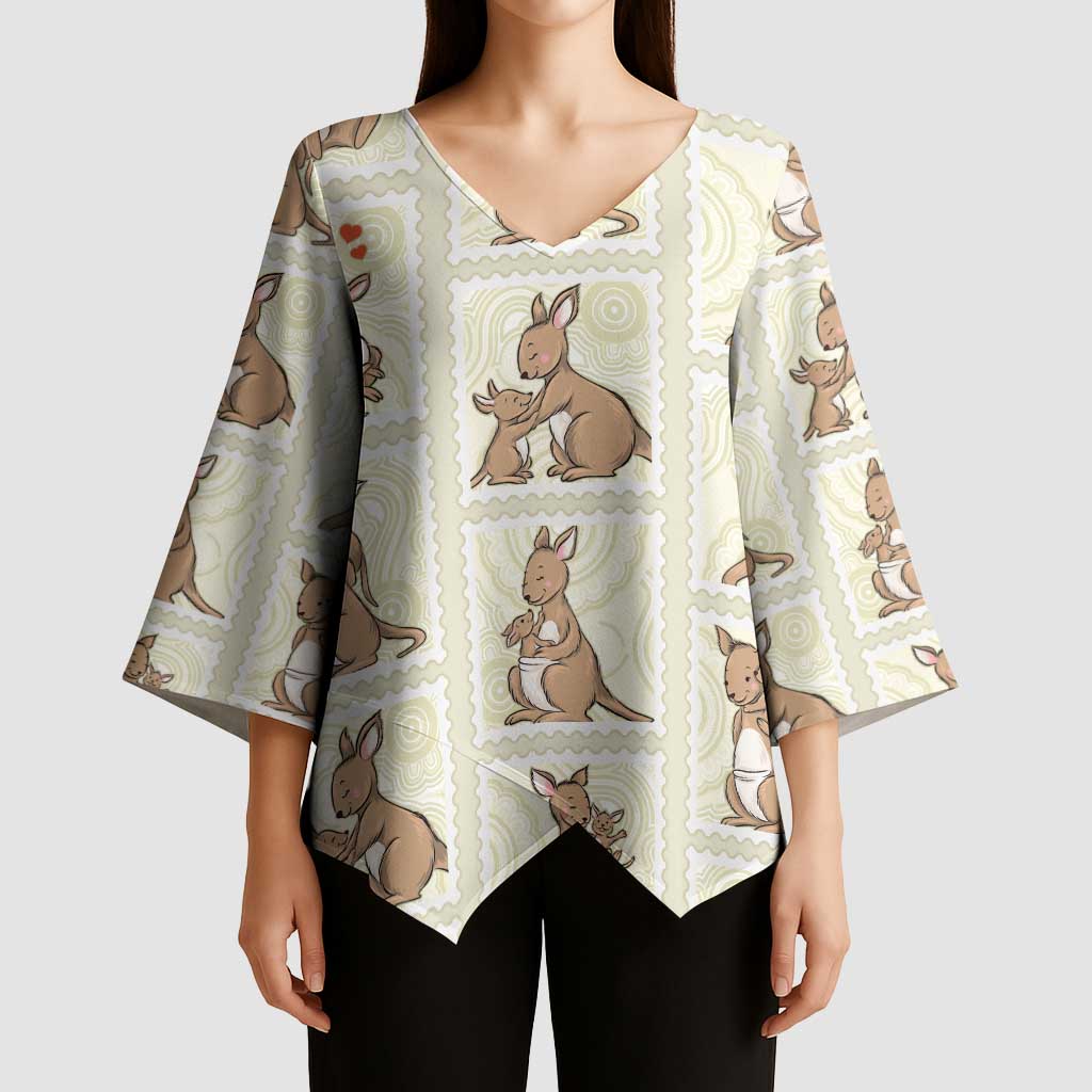 Kangaroo Australia Mother's Day Kimono Sleeve Blouse Mum and Joey Memory Aboriginal Stamp Seamless Style