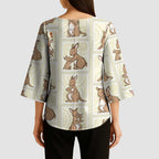 Kangaroo Australia Mother's Day Kimono Sleeve Blouse Mum and Joey Memory Aboriginal Stamp Seamless Style