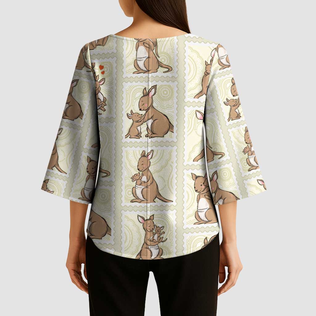 Kangaroo Australia Mother's Day Kimono Sleeve Blouse Mum and Joey Memory Aboriginal Stamp Seamless Style