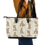 Kangaroo Australia Mother's Day Leather Tote Bag Mum and Joey Memory Aboriginal Stamp Seamless Style