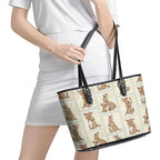 Kangaroo Australia Mother's Day Leather Tote Bag Mum and Joey Memory Aboriginal Stamp Seamless Style