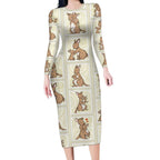 Kangaroo Australia Mother's Day Long Sleeve Bodycon Dress Mum and Joey Memory Aboriginal Stamp Seamless Style
