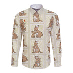 Kangaroo Australia Mother's Day Long Sleeve Button Shirt Mum and Joey Memory Aboriginal Stamp Seamless Style