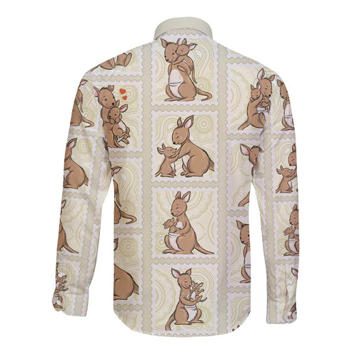 Kangaroo Australia Mother's Day Long Sleeve Button Shirt Mum and Joey Memory Aboriginal Stamp Seamless Style