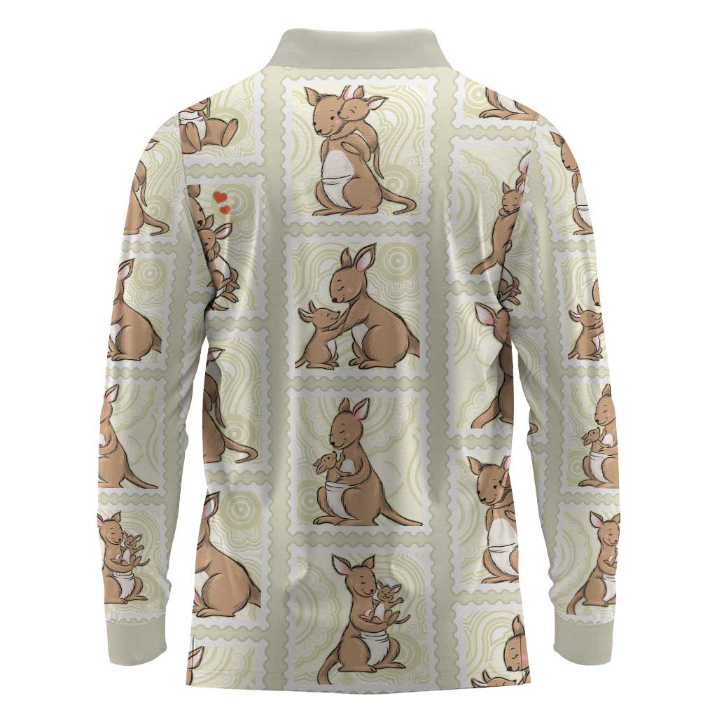 Kangaroo Australia Mother's Day Long Sleeve Polo Shirt Mum and Joey Memory Aboriginal Stamp Seamless Style