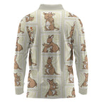 Kangaroo Australia Mother's Day Long Sleeve Polo Shirt Mum and Joey Memory Aboriginal Stamp Seamless Style