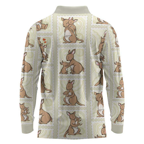 Kangaroo Australia Mother's Day Long Sleeve Polo Shirt Mum and Joey Memory Aboriginal Stamp Seamless Style