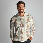 Kangaroo Australia Mother's Day Long Sleeve Polo Shirt Mum and Joey Memory Aboriginal Stamp Seamless Style