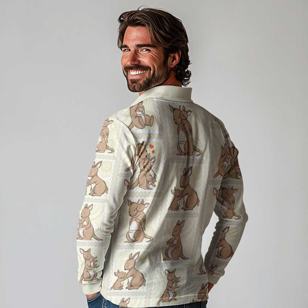 Kangaroo Australia Mother's Day Long Sleeve Polo Shirt Mum and Joey Memory Aboriginal Stamp Seamless Style