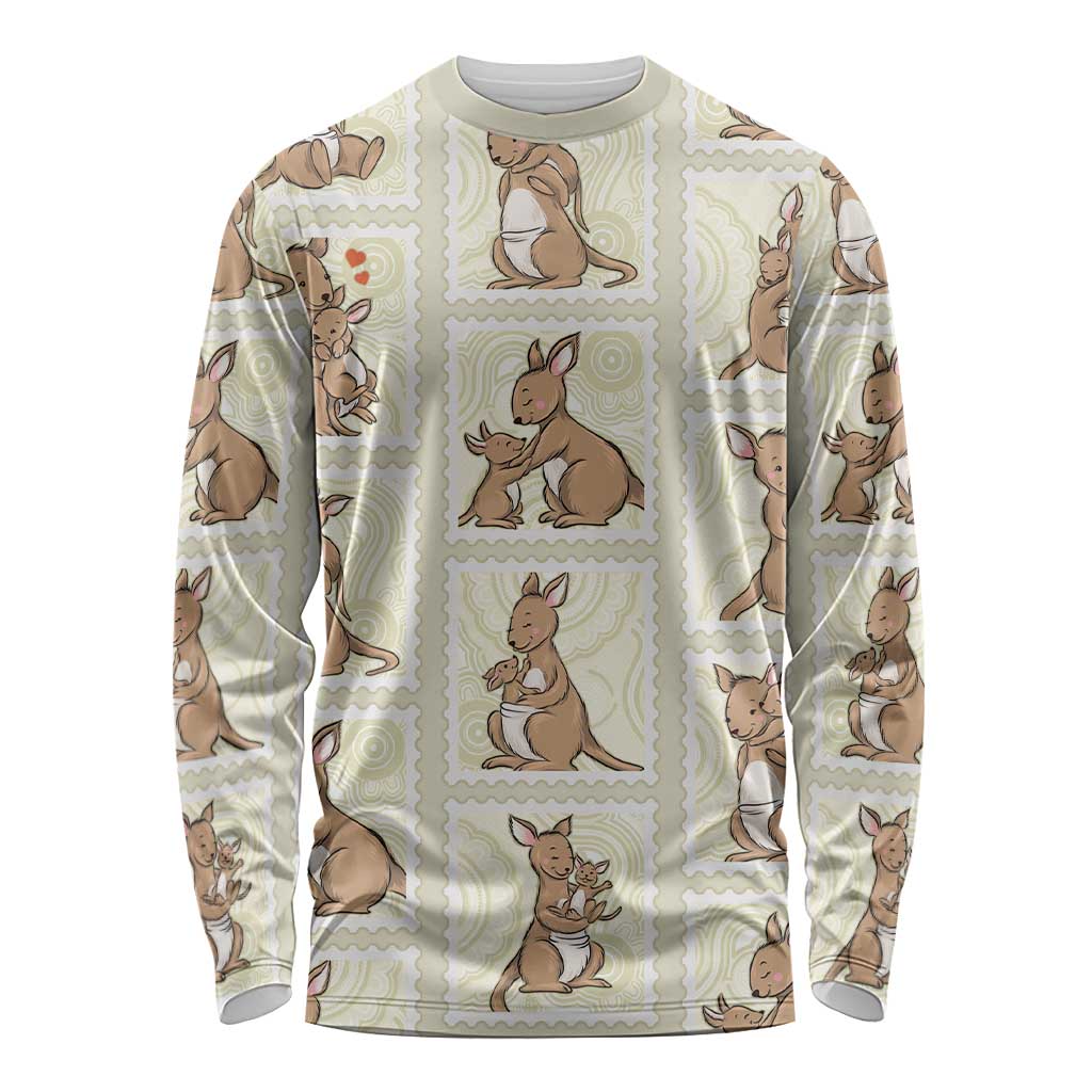 Kangaroo Australia Mother's Day Long Sleeve Shirt Mum and Joey Memory Aboriginal Stamp Seamless Style