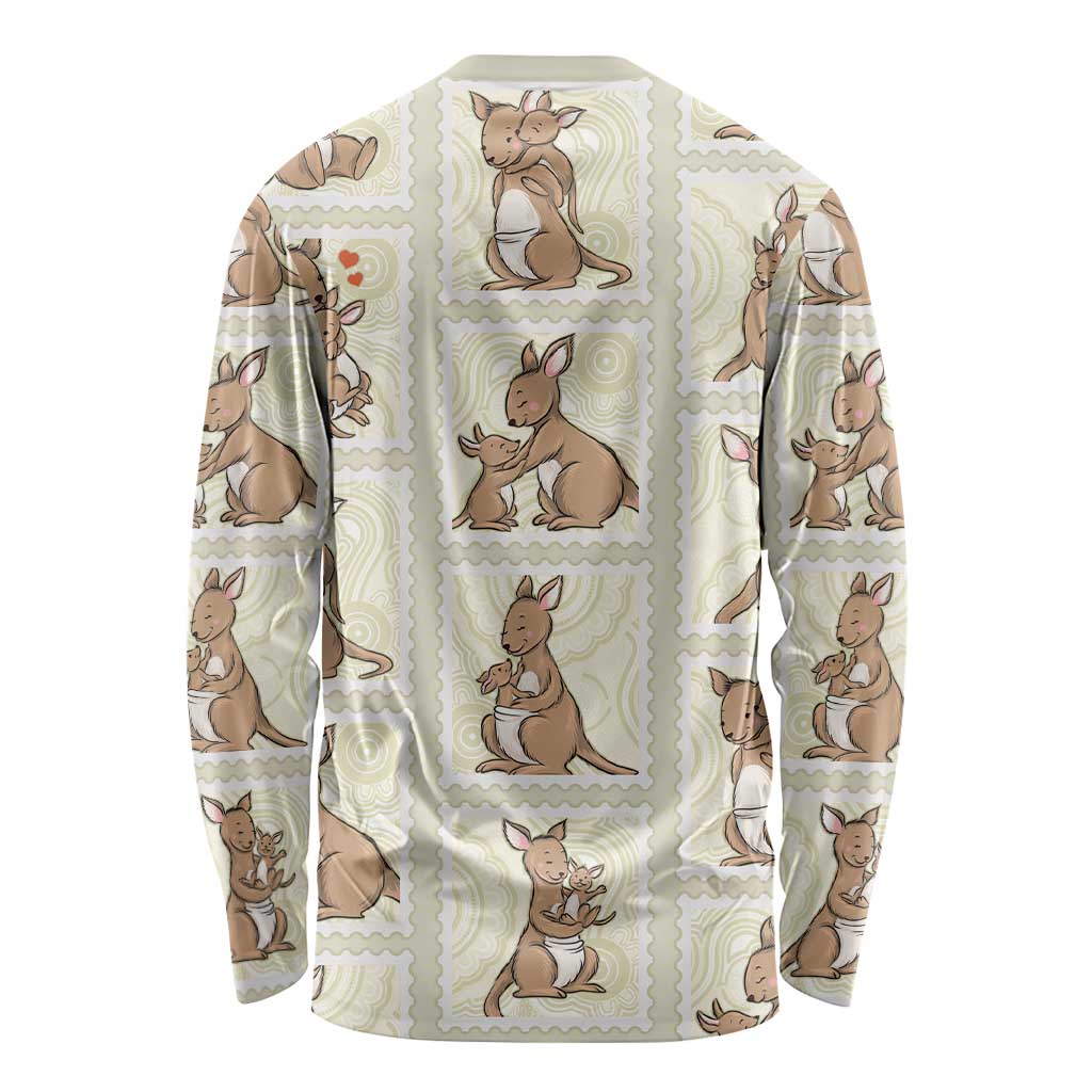 Kangaroo Australia Mother's Day Long Sleeve Shirt Mum and Joey Memory Aboriginal Stamp Seamless Style