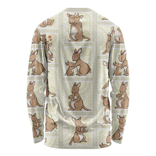 Kangaroo Australia Mother's Day Long Sleeve Shirt Mum and Joey Memory Aboriginal Stamp Seamless Style