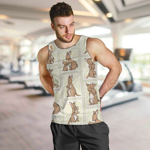 Kangaroo Australia Mother's Day Men Tank Top Mum and Joey Memory Aboriginal Stamp Seamless Style