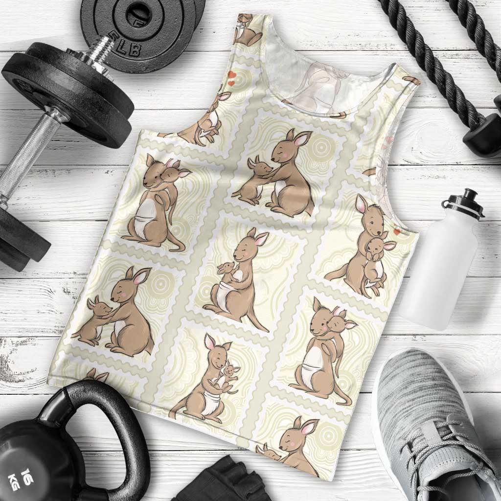 Kangaroo Australia Mother's Day Men Tank Top Mum and Joey Memory Aboriginal Stamp Seamless Style