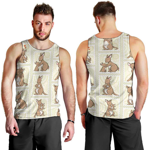 Kangaroo Australia Mother's Day Men Tank Top Mum and Joey Memory Aboriginal Stamp Seamless Style