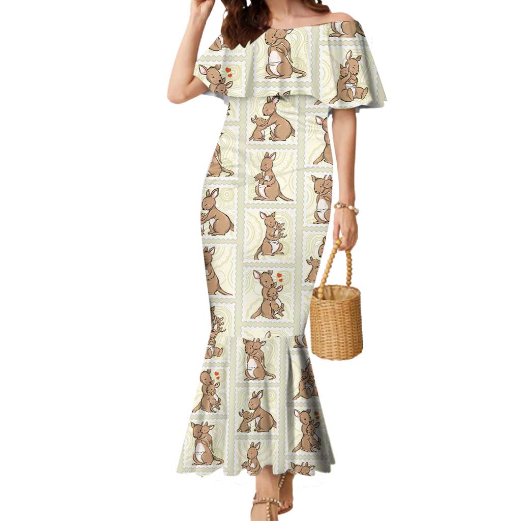 Kangaroo Australia Mother's Day Mermaid Dress Mum and Joey Memory Aboriginal Stamp Seamless Style