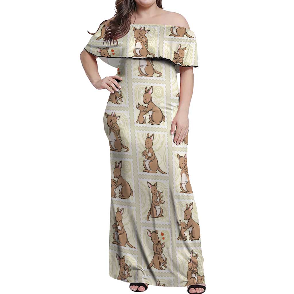 Kangaroo Australia Mother's Day Off Shoulder Maxi Dress Mum and Joey Memory Aboriginal Stamp Seamless Style