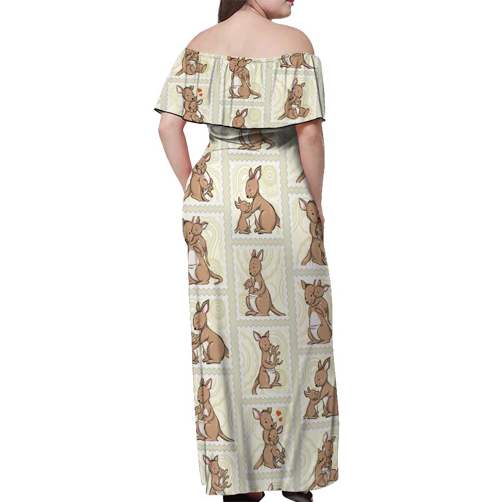 Kangaroo Australia Mother's Day Off Shoulder Maxi Dress Mum and Joey Memory Aboriginal Stamp Seamless Style