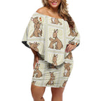 Kangaroo Australia Mother's Day Off Shoulder Short Dress Mum and Joey Memory Aboriginal Stamp Seamless Style