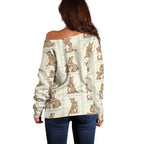 Kangaroo Australia Mother's Day Off Shoulder Sweater Mum and Joey Memory Aboriginal Stamp Seamless Style
