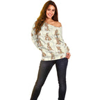 Kangaroo Australia Mother's Day Off Shoulder Sweater Mum and Joey Memory Aboriginal Stamp Seamless Style