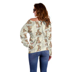 Kangaroo Australia Mother's Day Off Shoulder Sweater Mum and Joey Memory Aboriginal Stamp Seamless Style