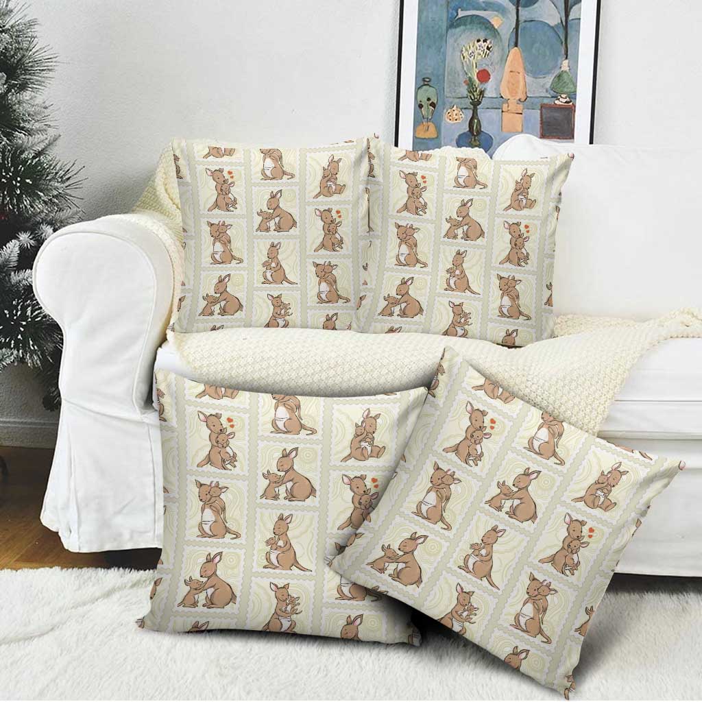 Kangaroo Australia Mother's Day Pillow Cover Mum and Joey Memory Aboriginal Stamp Seamless Style