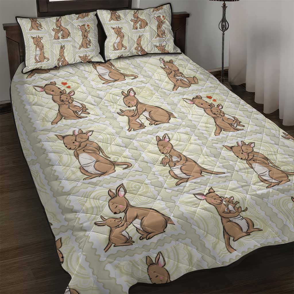 Kangaroo Australia Mother's Day Quilt Bed Set Mum and Joey Memory Aboriginal Stamp Seamless Style