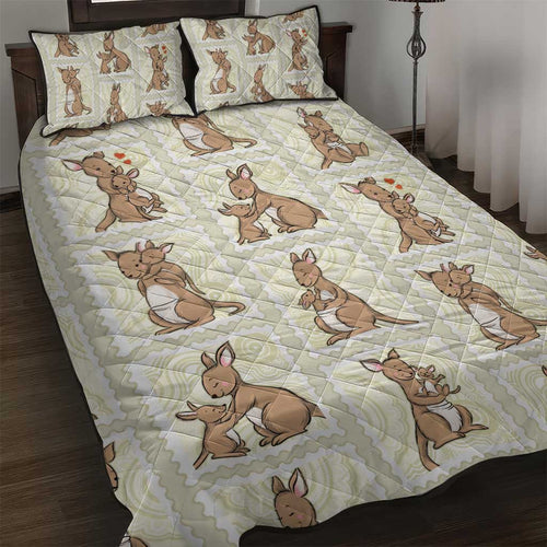 Kangaroo Australia Mother's Day Quilt Bed Set Mum and Joey Memory Aboriginal Stamp Seamless Style