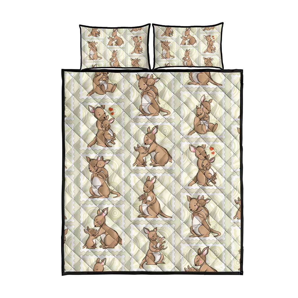 Kangaroo Australia Mother's Day Quilt Bed Set Mum and Joey Memory Aboriginal Stamp Seamless Style