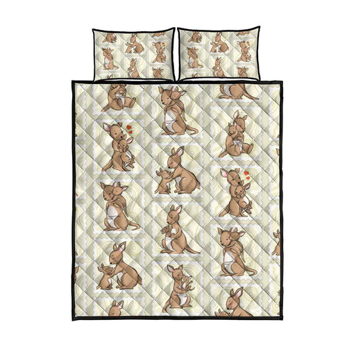 Kangaroo Australia Mother's Day Quilt Bed Set Mum and Joey Memory Aboriginal Stamp Seamless Style