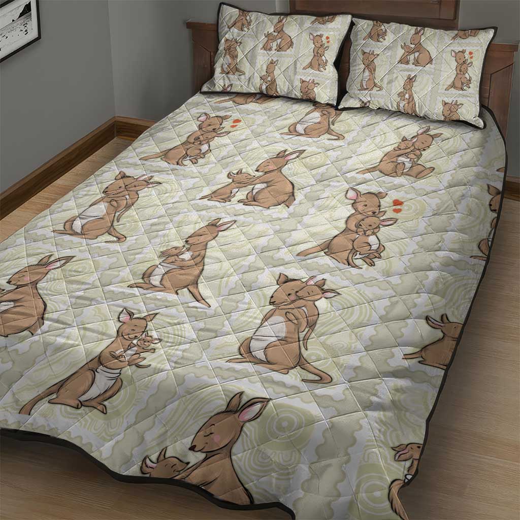 Kangaroo Australia Mother's Day Quilt Bed Set Mum and Joey Memory Aboriginal Stamp Seamless Style