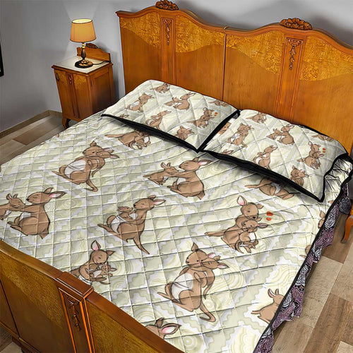 Kangaroo Australia Mother's Day Quilt Bed Set Mum and Joey Memory Aboriginal Stamp Seamless Style