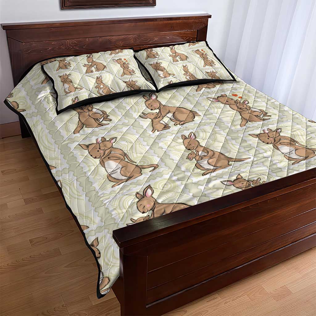 Kangaroo Australia Mother's Day Quilt Bed Set Mum and Joey Memory Aboriginal Stamp Seamless Style
