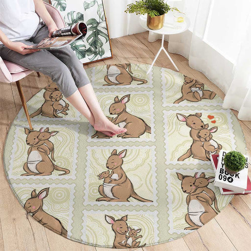 Kangaroo Australia Mother's Day Round Carpet Mum and Joey Memory Aboriginal Stamp Seamless Style