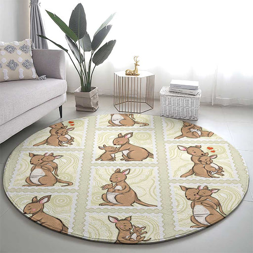 Kangaroo Australia Mother's Day Round Carpet Mum and Joey Memory Aboriginal Stamp Seamless Style