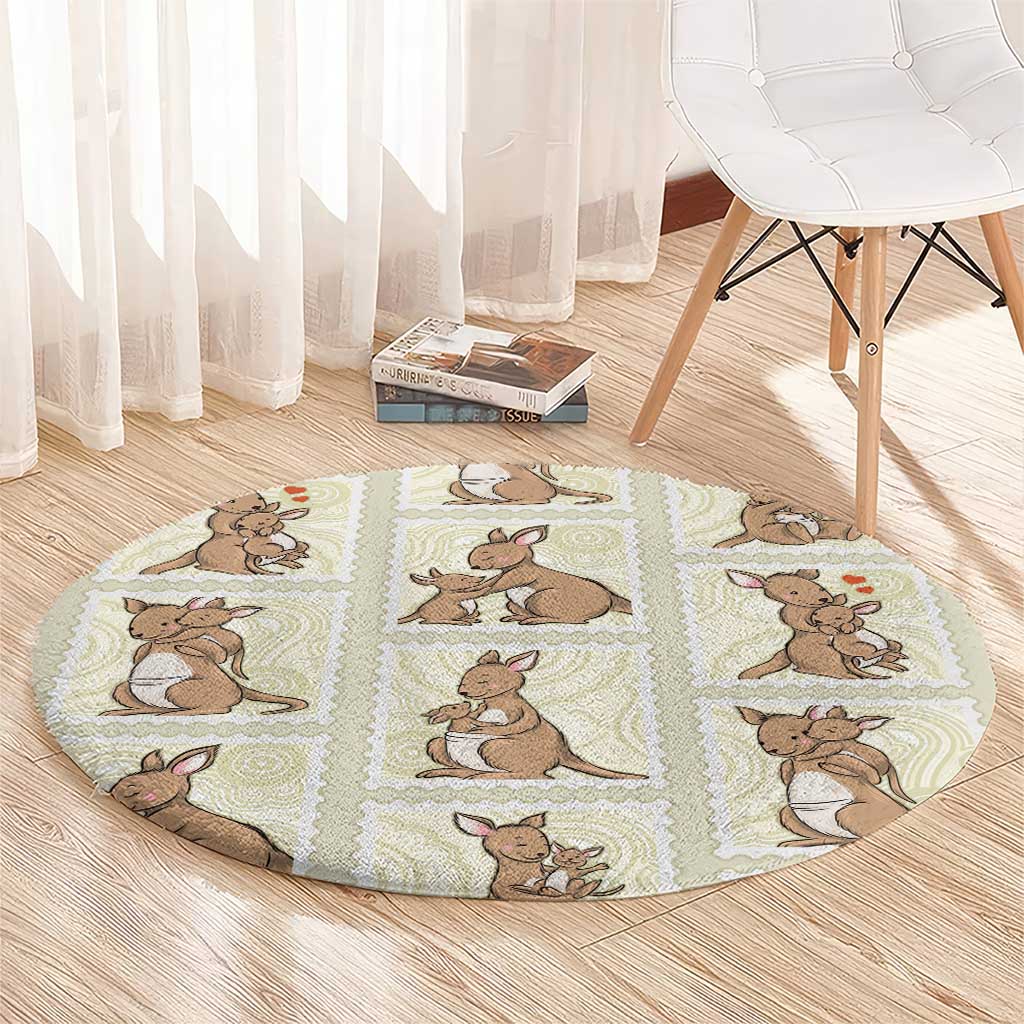 Kangaroo Australia Mother's Day Round Carpet Mum and Joey Memory Aboriginal Stamp Seamless Style