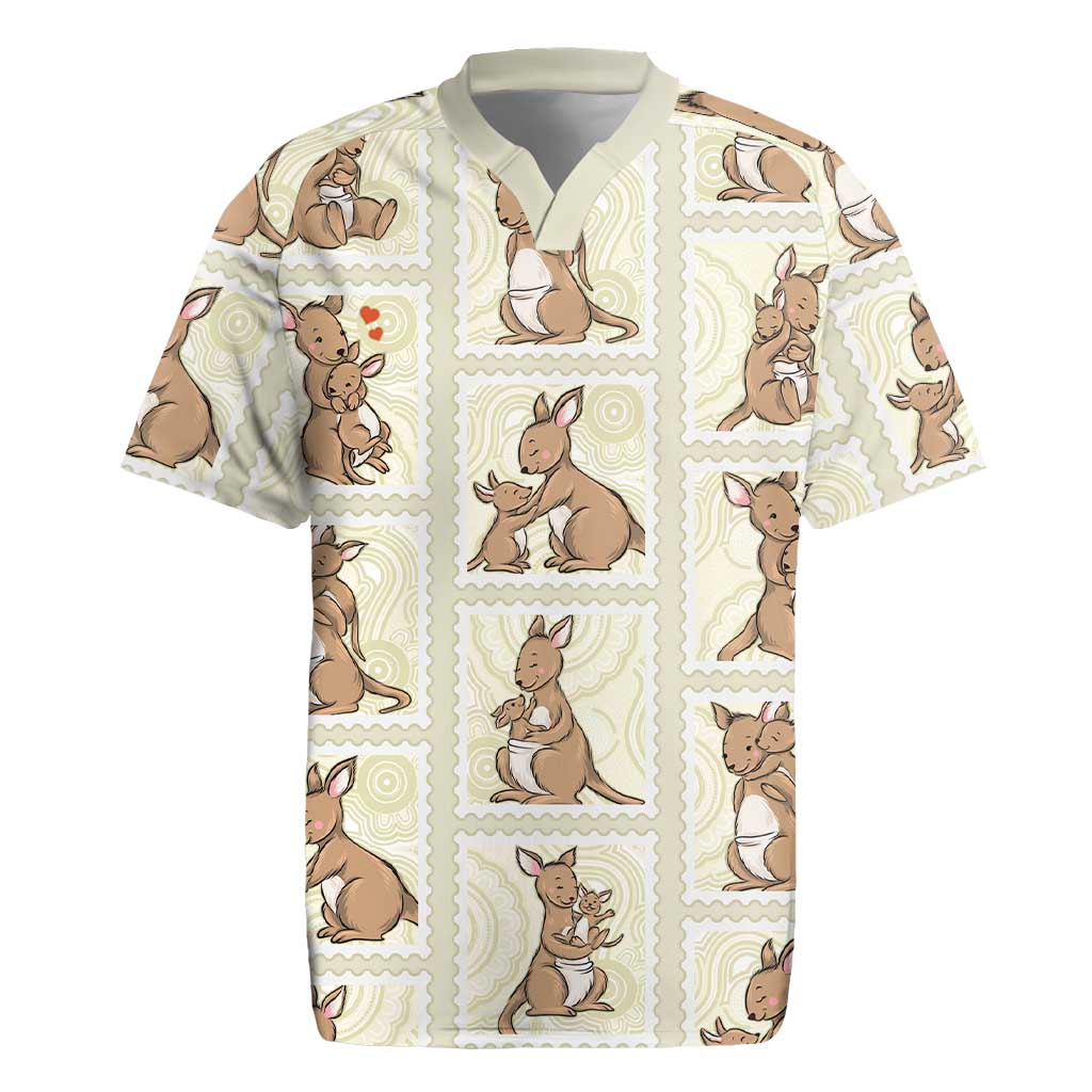 Kangaroo Australia Mother's Day Rugby Jersey Mum and Joey Memory Aboriginal Stamp Seamless Style