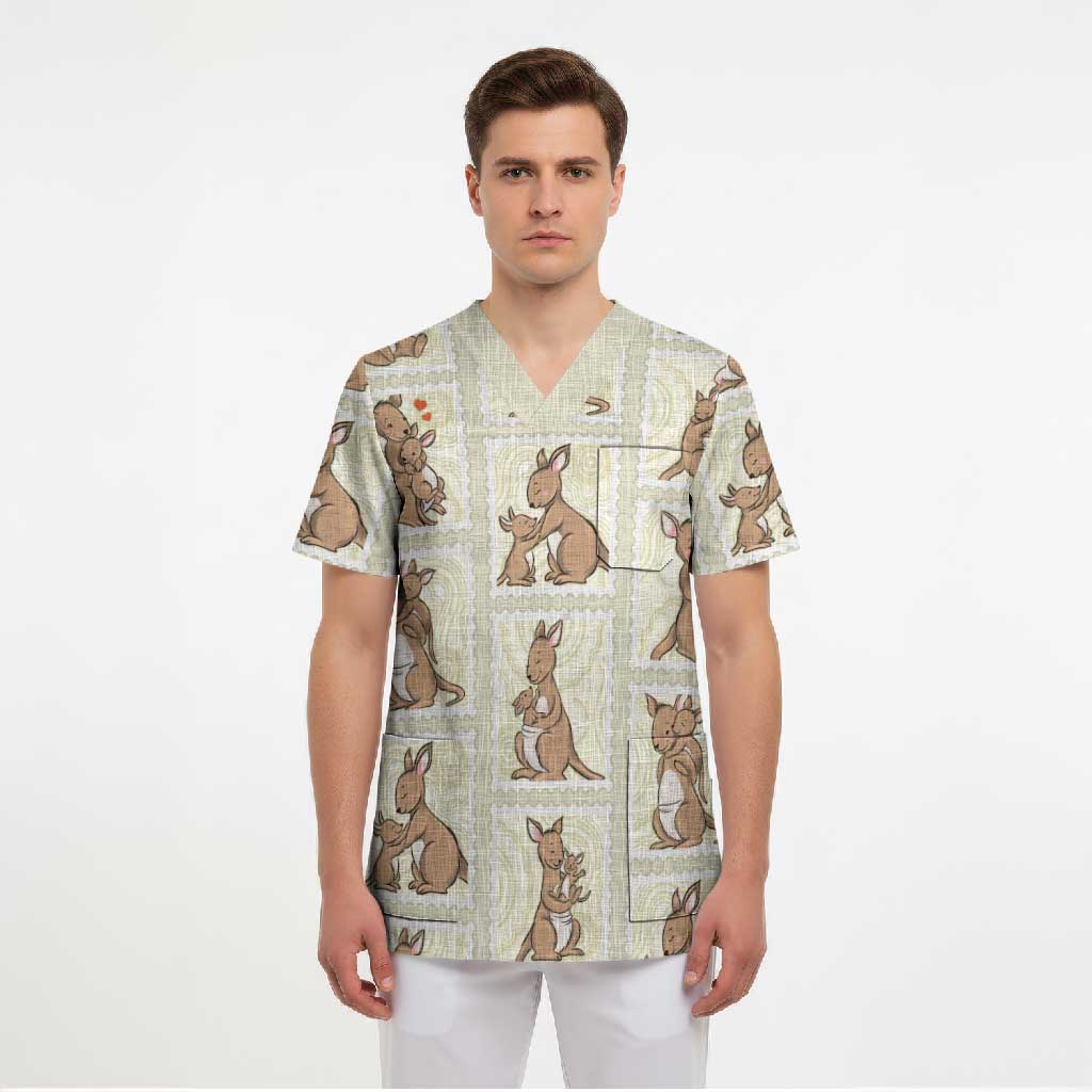 Kangaroo Australia Mother's Day Scrub Top Mum and Joey Memory Aboriginal Stamp Seamless Style