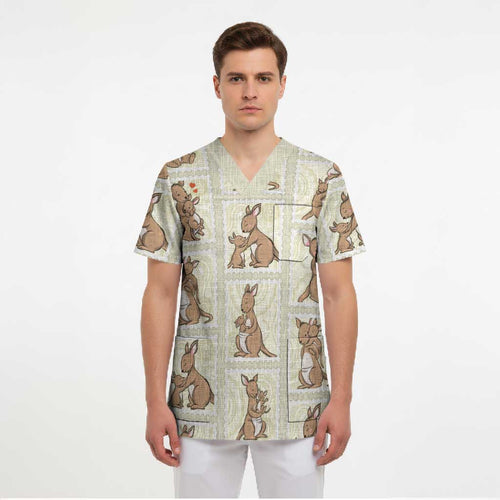 Kangaroo Australia Mother's Day Scrub Top Mum and Joey Memory Aboriginal Stamp Seamless Style