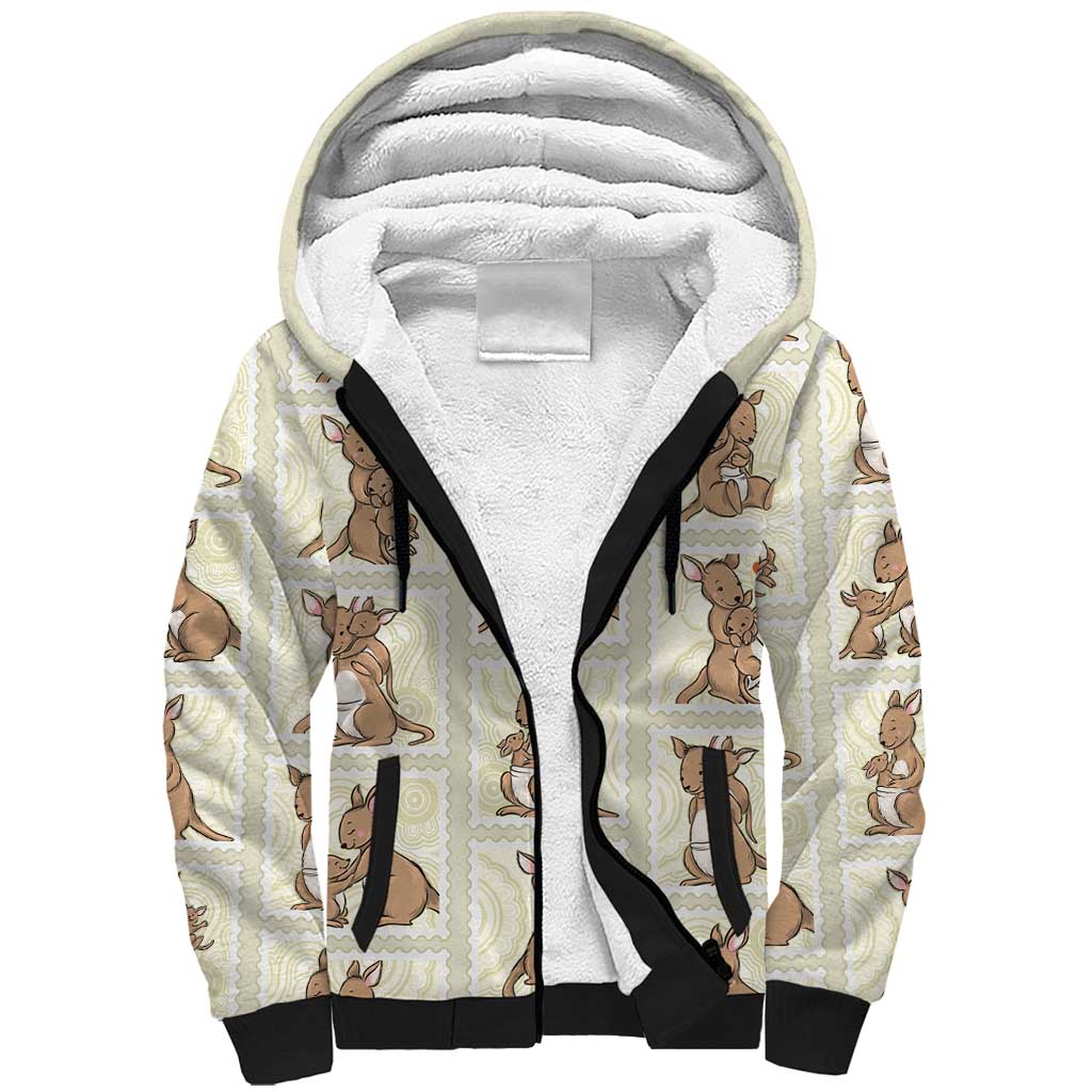 Kangaroo Australia Mother's Day Sherpa Hoodie Mum and Joey Memory Aboriginal Stamp Seamless Style