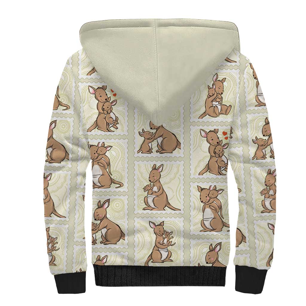 Kangaroo Australia Mother's Day Sherpa Hoodie Mum and Joey Memory Aboriginal Stamp Seamless Style
