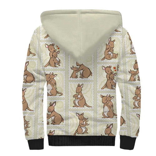 Kangaroo Australia Mother's Day Sherpa Hoodie Mum and Joey Memory Aboriginal Stamp Seamless Style