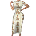 Kangaroo Australia Mother's Day Short Sleeve Bodycon Dress Mum and Joey Memory Aboriginal Stamp Seamless Style