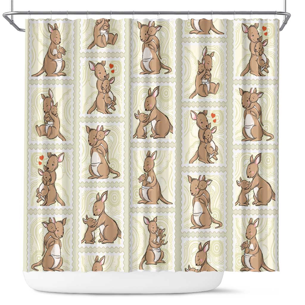 Kangaroo Australia Mother's Day Shower Curtain Mum and Joey Memory Aboriginal Stamp Seamless Style