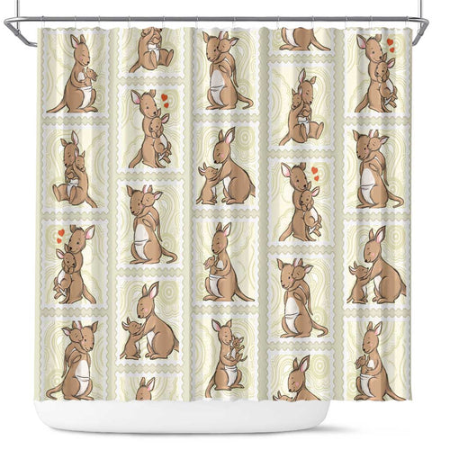 Kangaroo Australia Mother's Day Shower Curtain Mum and Joey Memory Aboriginal Stamp Seamless Style