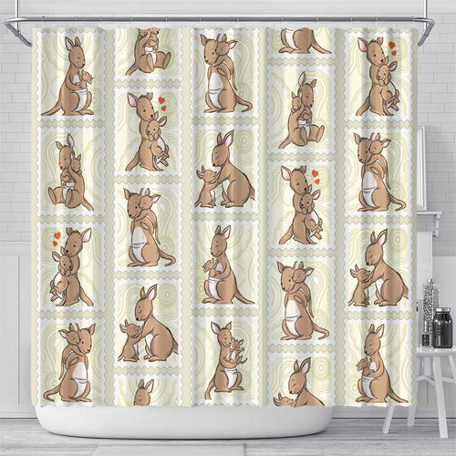 Kangaroo Australia Mother's Day Shower Curtain Mum and Joey Memory Aboriginal Stamp Seamless Style