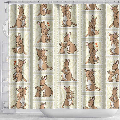 Kangaroo Australia Mother's Day Shower Curtain Mum and Joey Memory Aboriginal Stamp Seamless Style